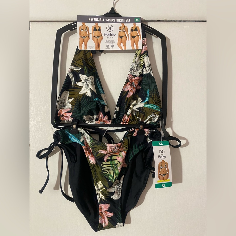 Hurley Tropical Reversible Bikini Set - Black, Green, Pink